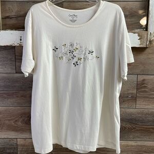 Coral Bay Plus Size Women Casual White Butterfly Embellished Top, Size 2X, White